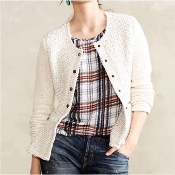 Anthropologie Cream Looped Tweed Peplum Blazer - Picture 2 of 9